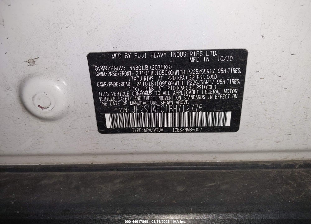 2011 SUBARU FORESTER 2.5X LIMITED VIN: JF2SHAEC1BH712775