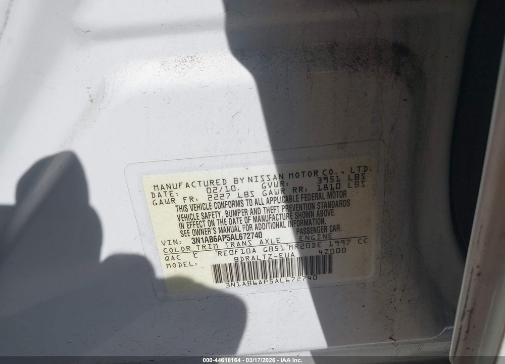 2010 NISSAN SENTRA 2.0S VIN: 3N1AB6AP5AL672740