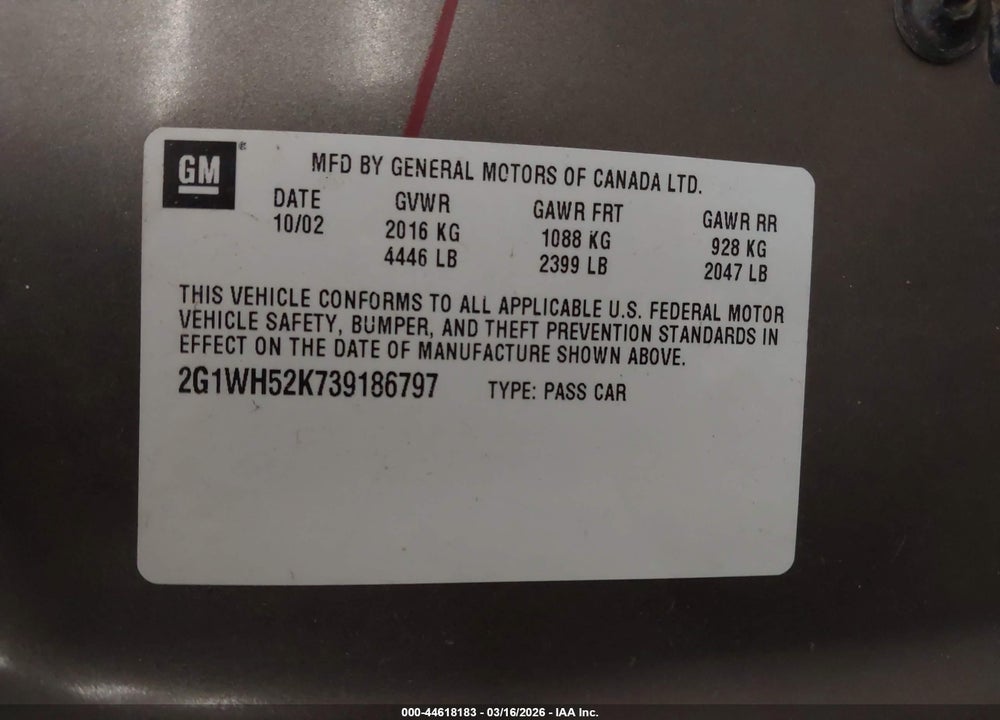 2003 CHEVROLET IMPALA LS VIN: 2G1WH52K739186797