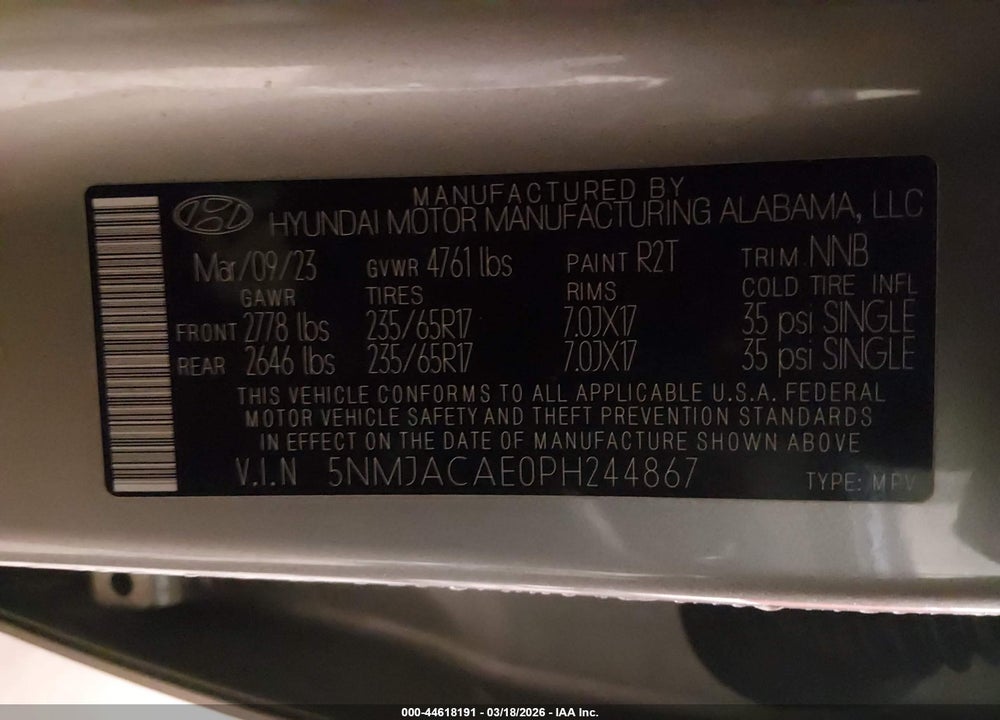 2023 HYUNDAI TUCSON SE VIN: 5NMJACAE0PH244867