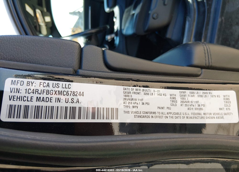 2021 JEEP GRAND CHEROKEE LIMITED 4X4 VIN: 1C4RJFBGXMC678244