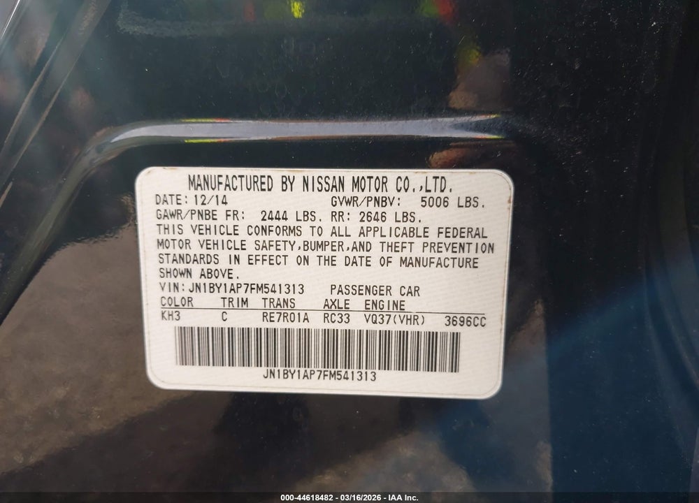2015 INFINITI Q70 3.7 VIN: JN1BY1AP7FM541313