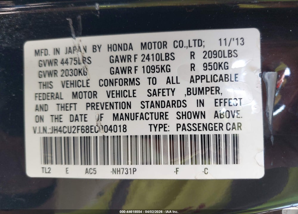 2014 ACURA TSX 2.4 VIN: JH4CU2F68EC004018