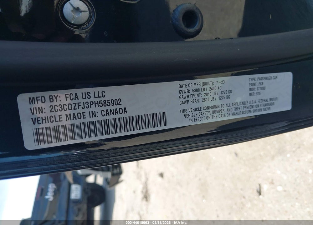 2023 DODGE CHALLENGER VIN: 2C3CDZFJ3PH585902