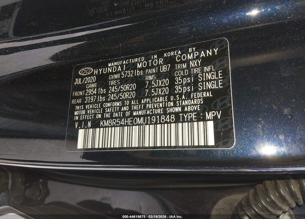2021 HYUNDAI PALISADE LIMITED VIN: KM8R54HE0MU191848