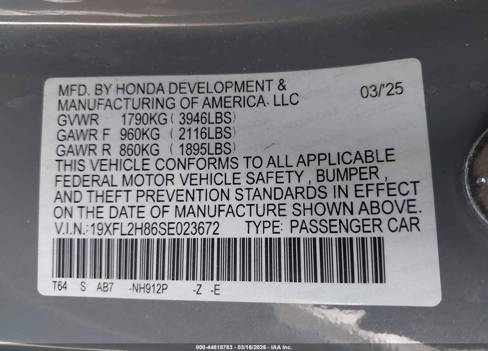 2025 HONDA CIVIC SEDAN SPORT VIN: 19XFL2H86SE023672