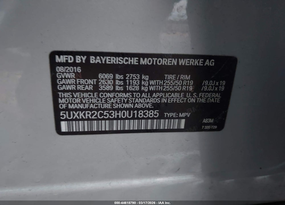 2017 BMW X5 SDRIVE35I VIN: 5UXKR2C53H0U18385