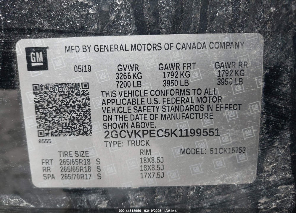 2019 CHEVROLET SILVERADO 1500 LD LT VIN: 2GCVKPEC5K1199551