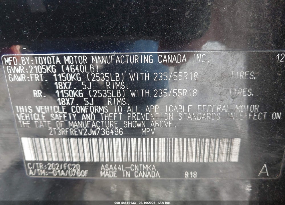 2018 TOYOTA RAV4 ADVENTURE VIN: 2T3RFREV2JW736496