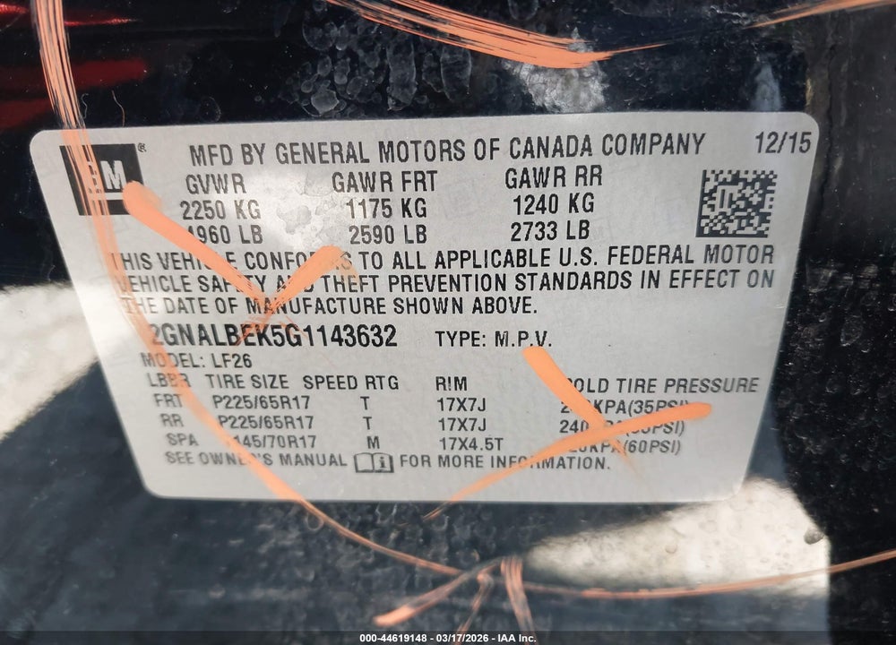 2016 CHEVROLET EQUINOX LS VIN: 2GNALBEK5G1143632