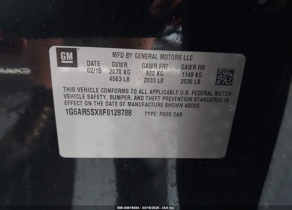 2015 CADILLAC CTS LUXURY VIN: 1G6AR5SX8F0128788