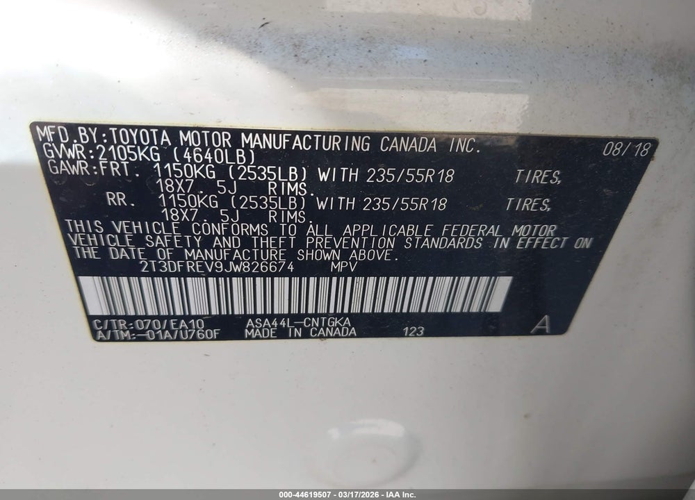 2018 TOYOTA RAV4 LIMITED VIN: 2T3DFREV9JW826674