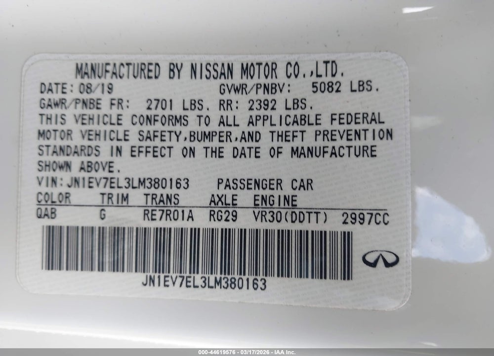 2020 INFINITI Q60 LUXE AWD VIN: JN1EV7EL3LM380163