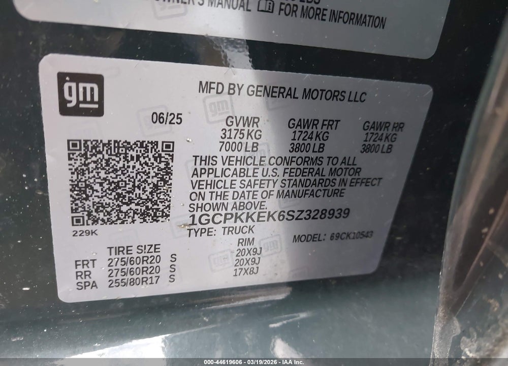 2025 CHEVROLET SILVERADO K1500 LT-L VIN: 1GCPKKEK6SZ328939