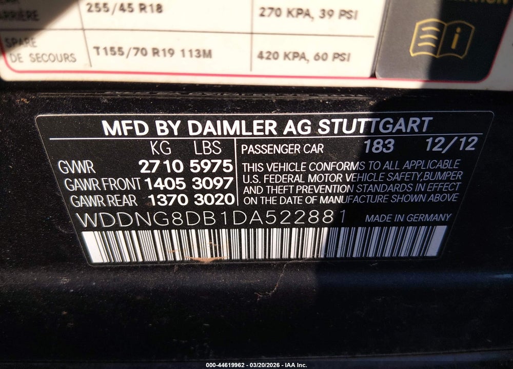 2013 MERCEDES-BENZ S 350 BLUETEC 4MATIC VIN: WDDNG8DB1DA522881