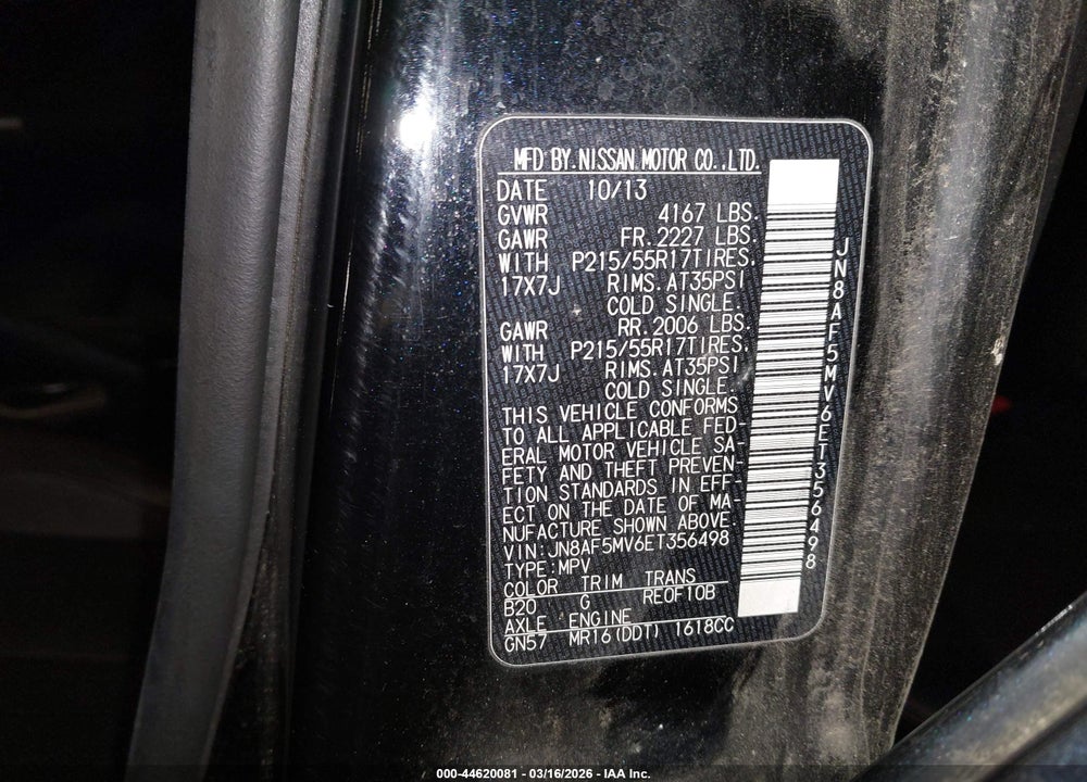 2014 NISSAN JUKE SL VIN: JN8AF5MV6ET356498