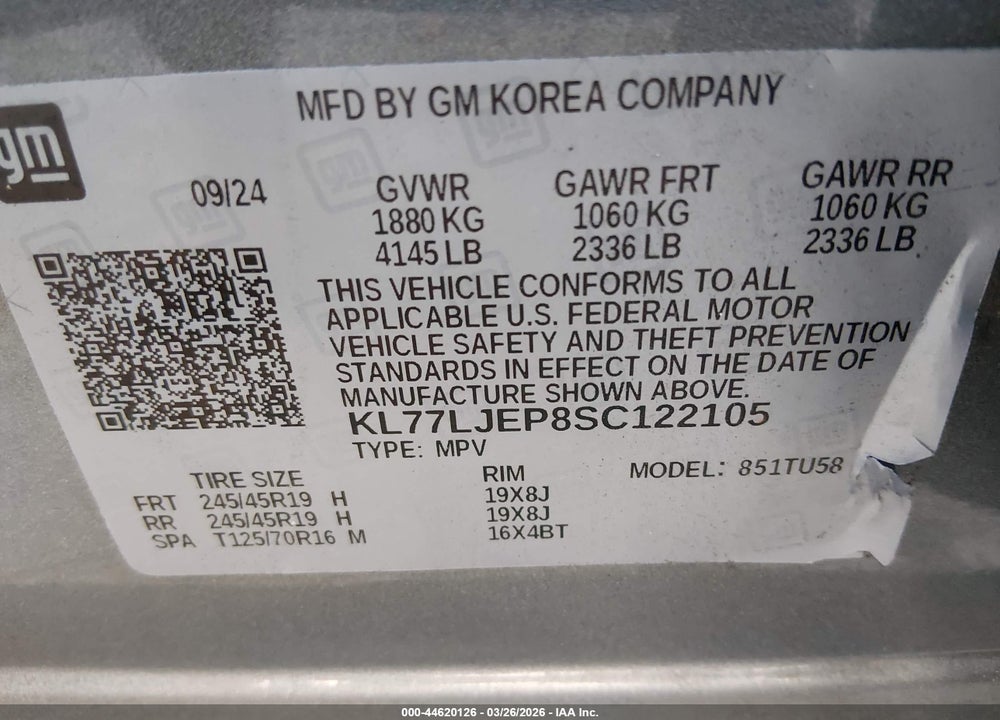 2025 CHEVROLET TRAX FWD 2RS VIN: KL77LJEP8SC122105