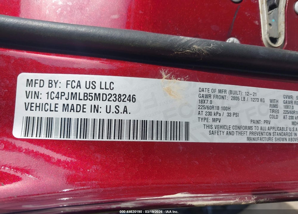 2021 JEEP CHEROKEE ALTITUDE 4X4 VIN: 1C4PJMLB5MD238246