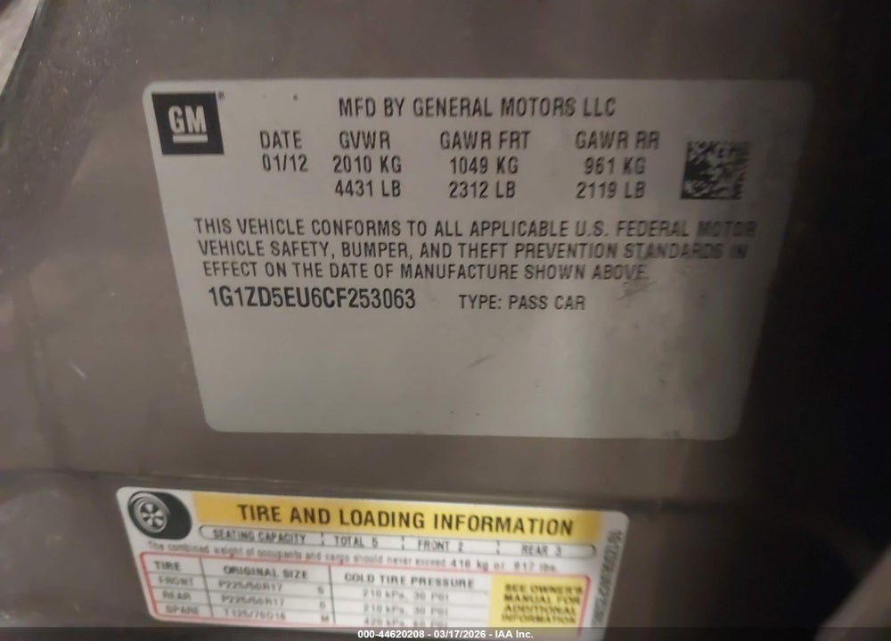 2012 CHEVROLET MALIBU 2LT VIN: 1G1ZD5EU6CF253063