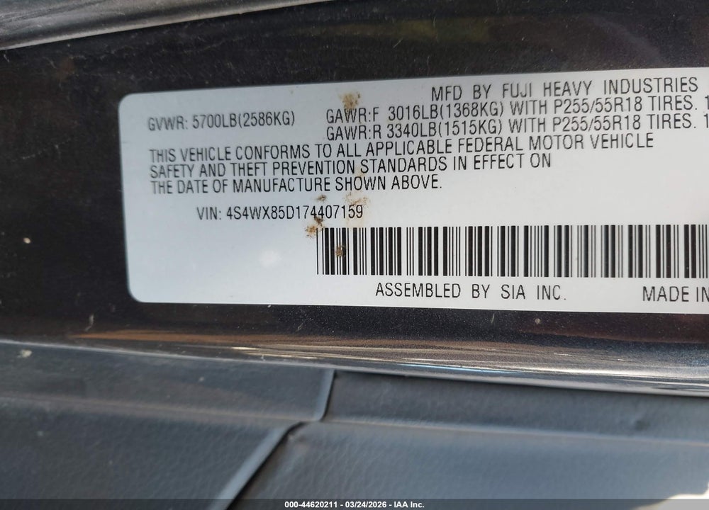 2007 SUBARU B9 TRIBECA LIMITED 7-PASSENGER VIN: 4S4WX85D174407159