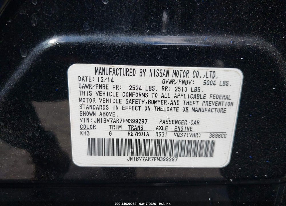 2015 INFINITI Q50 VIN: JN1BV7AR7FM399297