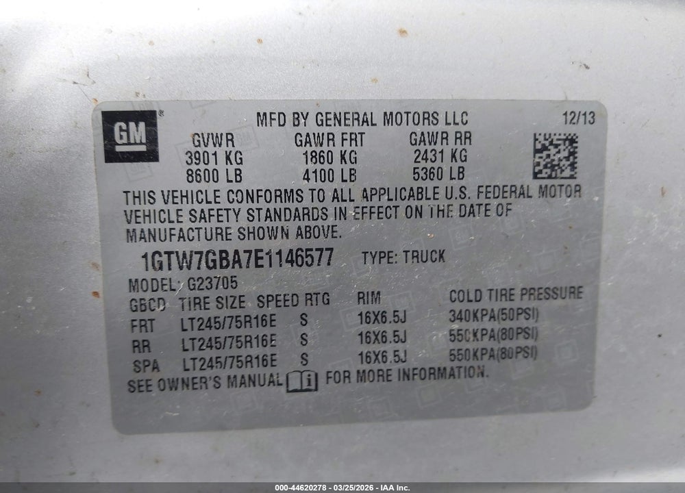 2014 GMC SAVANA 2500 WORK VAN VIN: 1GTW7GBA7E1146577