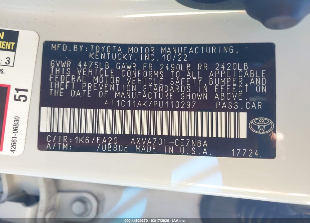 2023 TOYOTA CAMRY LE VIN: 4T1C11AK7PU110297