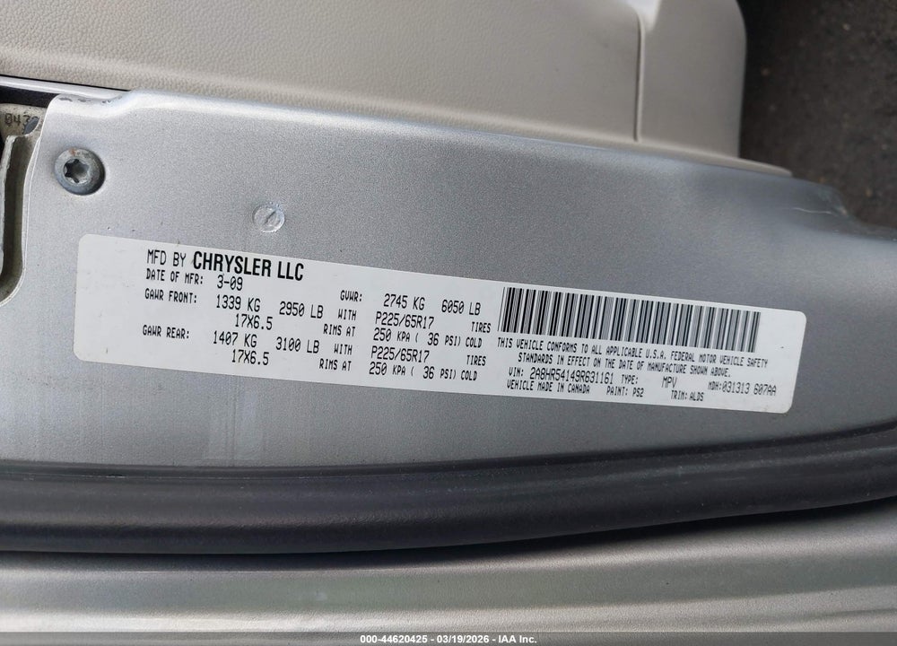 2009 CHRYSLER TOWN & COUNTRY TOURING VIN: 2A8HR54149R631161