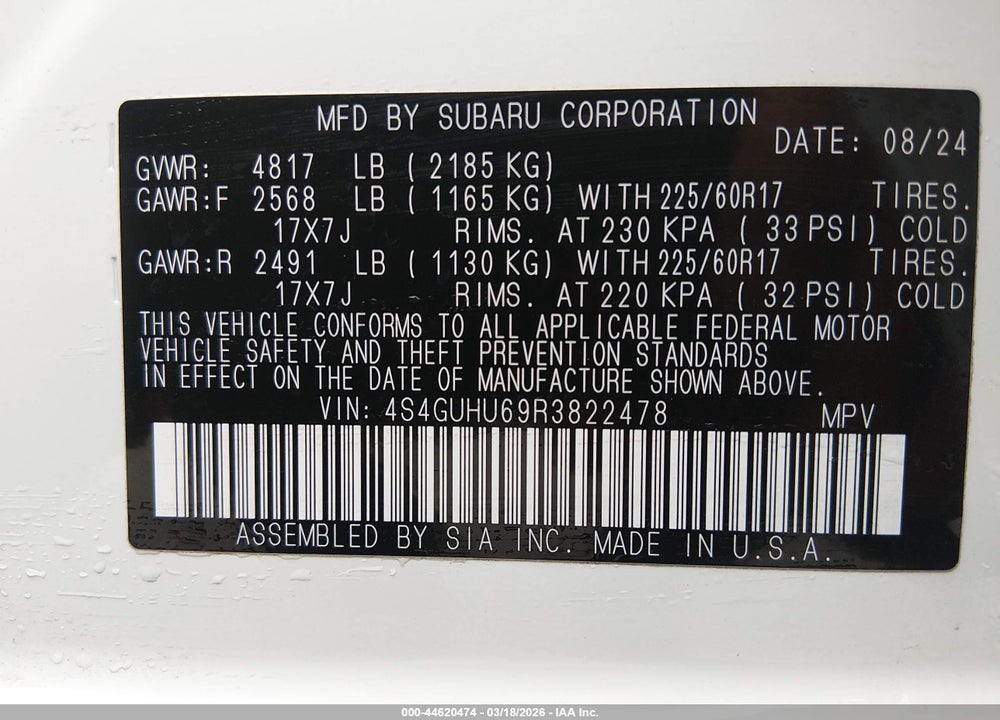 2024 SUBARU CROSSTREK WILDERNESS VIN: 4S4GUHU69R3822478
