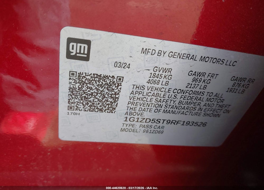 2024 CHEVROLET MALIBU FWD 1LT VIN: 1G1ZD5ST9RF193526