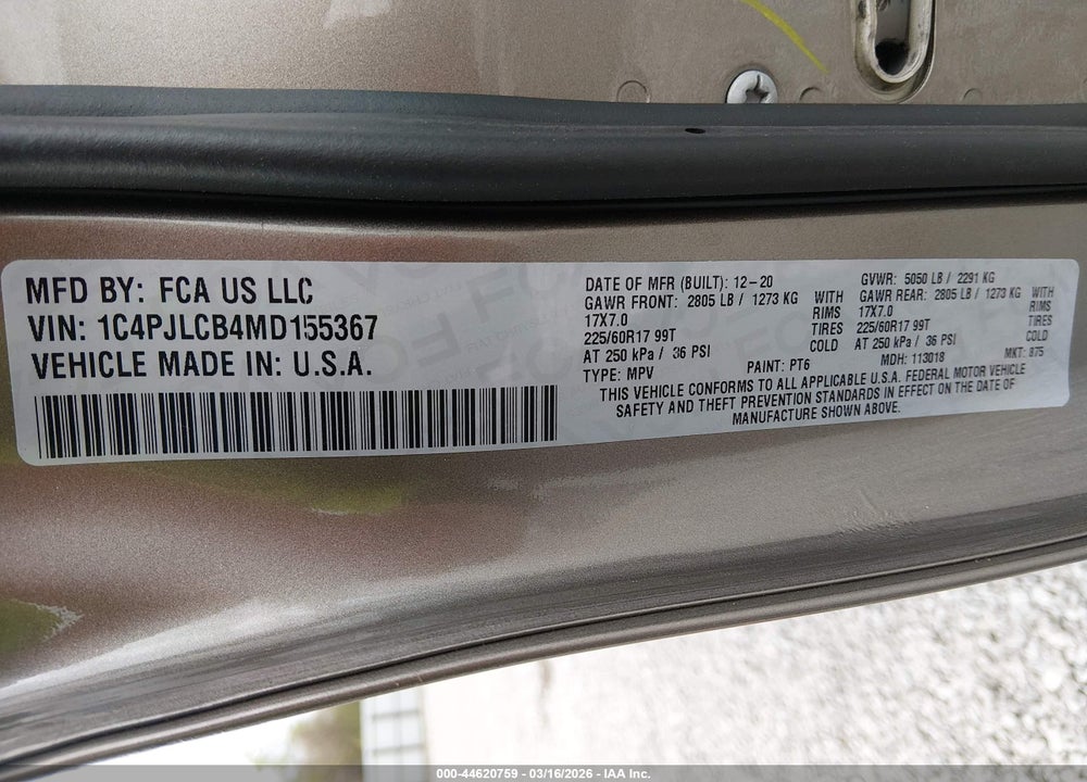 2021 JEEP CHEROKEE LATITUDE FWD VIN: 1C4PJLCB4MD155367