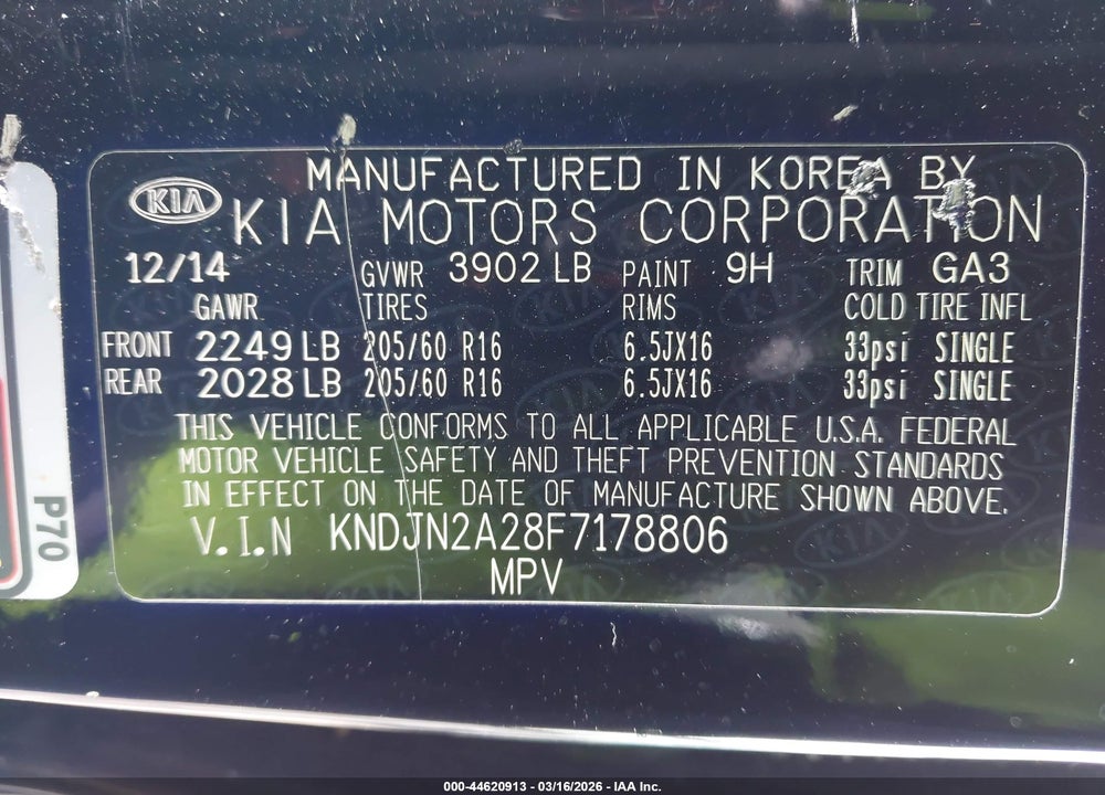 2015 KIA SOUL VIN: KNDJN2A28F7178806