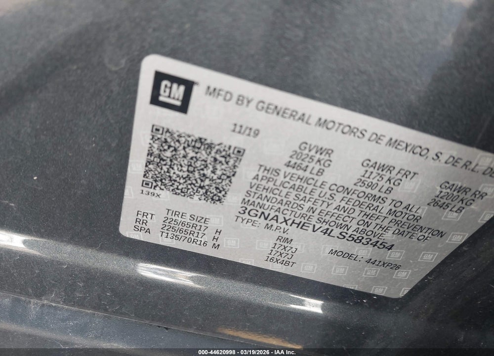 2020 CHEVROLET EQUINOX FWD LS VIN: 3GNAXHEV4LS583454