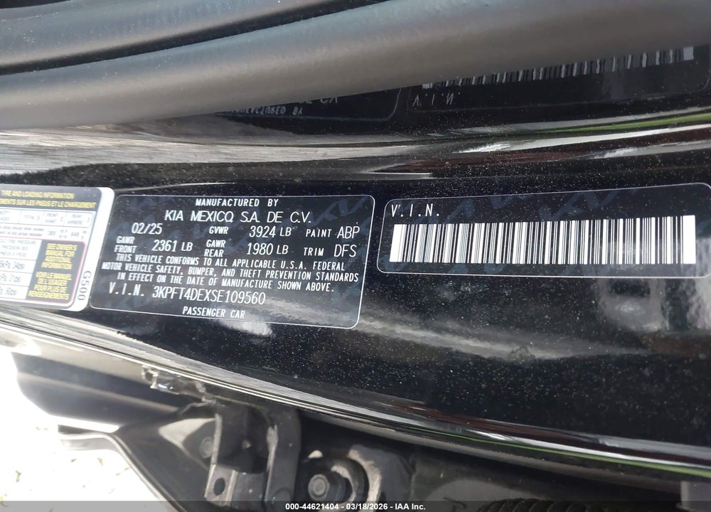 2025 KIA K4 LXS VIN: 3KPFT4DEXSE109560