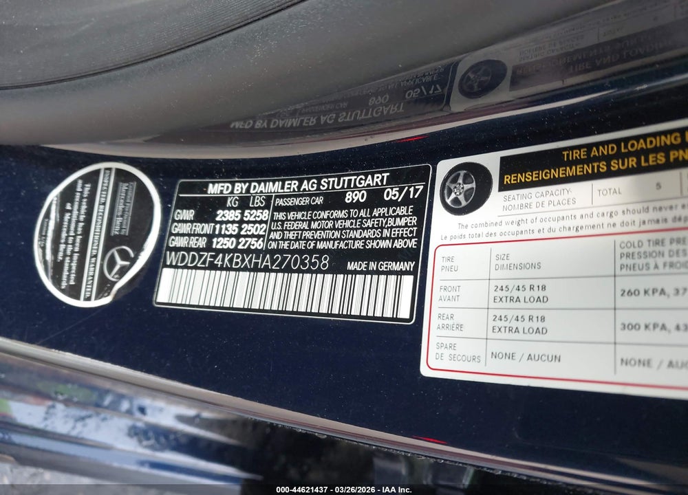 2017 MERCEDES-BENZ E 300 4MATIC VIN: WDDZF4KBXHA270358