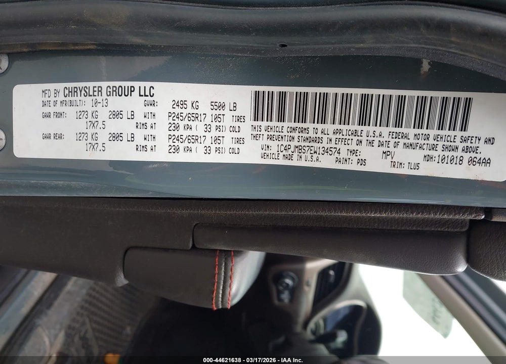 2014 JEEP CHEROKEE TRAILHAWK VIN: 1C4PJMBS7EW134574