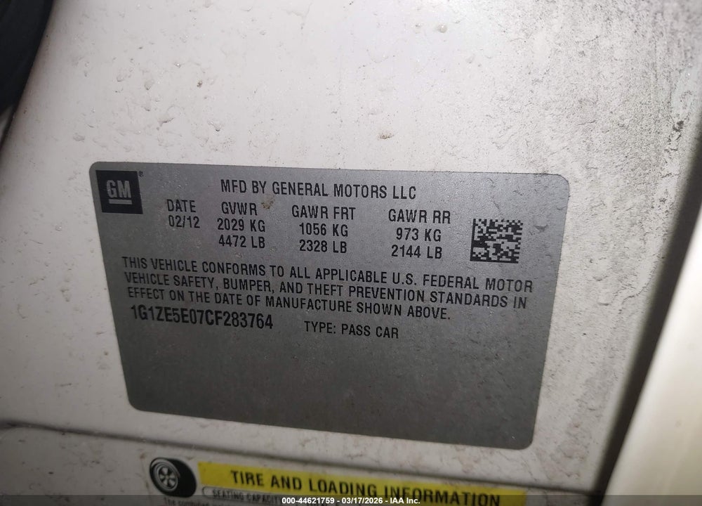 2012 CHEVROLET MALIBU 1LZ VIN: 1G1ZE5E07CF283764