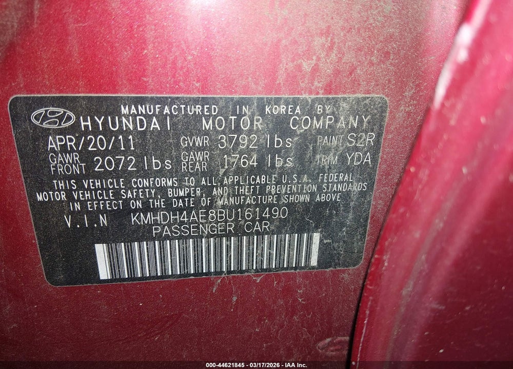 2011 HYUNDAI ELANTRA GLS (ULSAN PLANT) VIN: KMHDH4AE8BU161490
