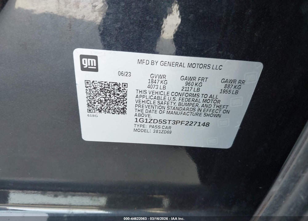 2023 CHEVROLET MALIBU FWD 1LT VIN: 1G1ZD5ST3PF227148