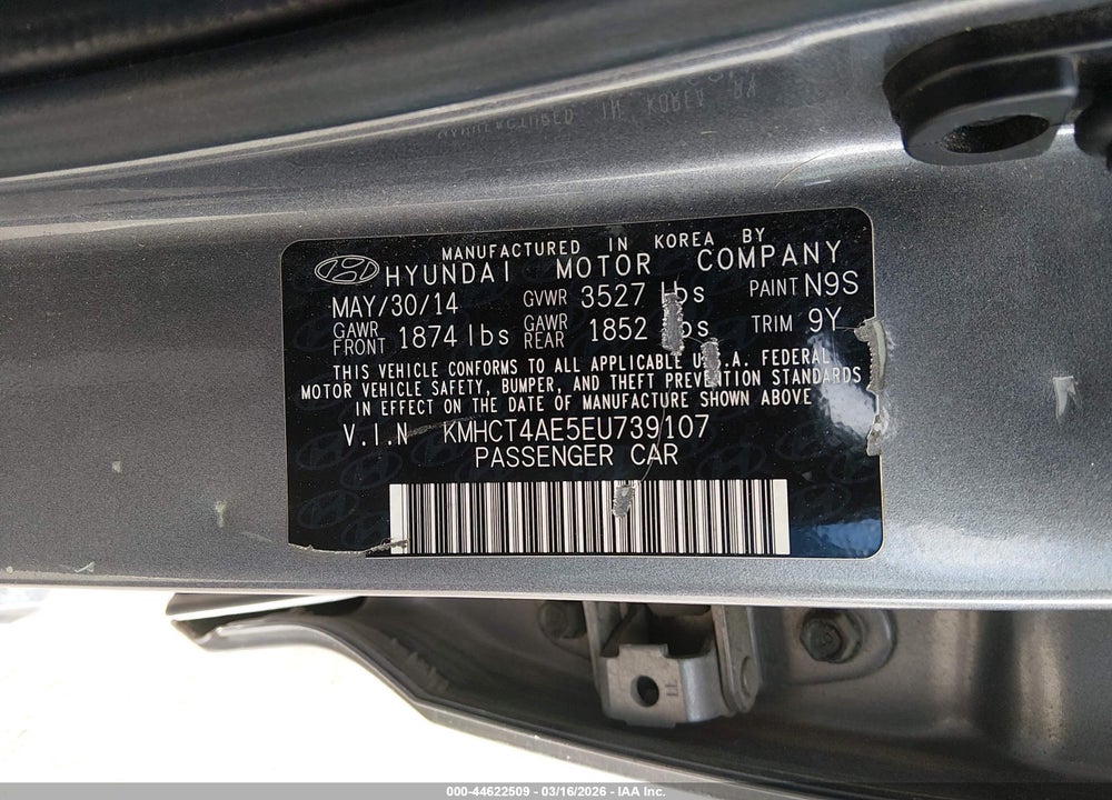 2014 HYUNDAI ACCENT GLS VIN: KMHCT4AE5EU739107