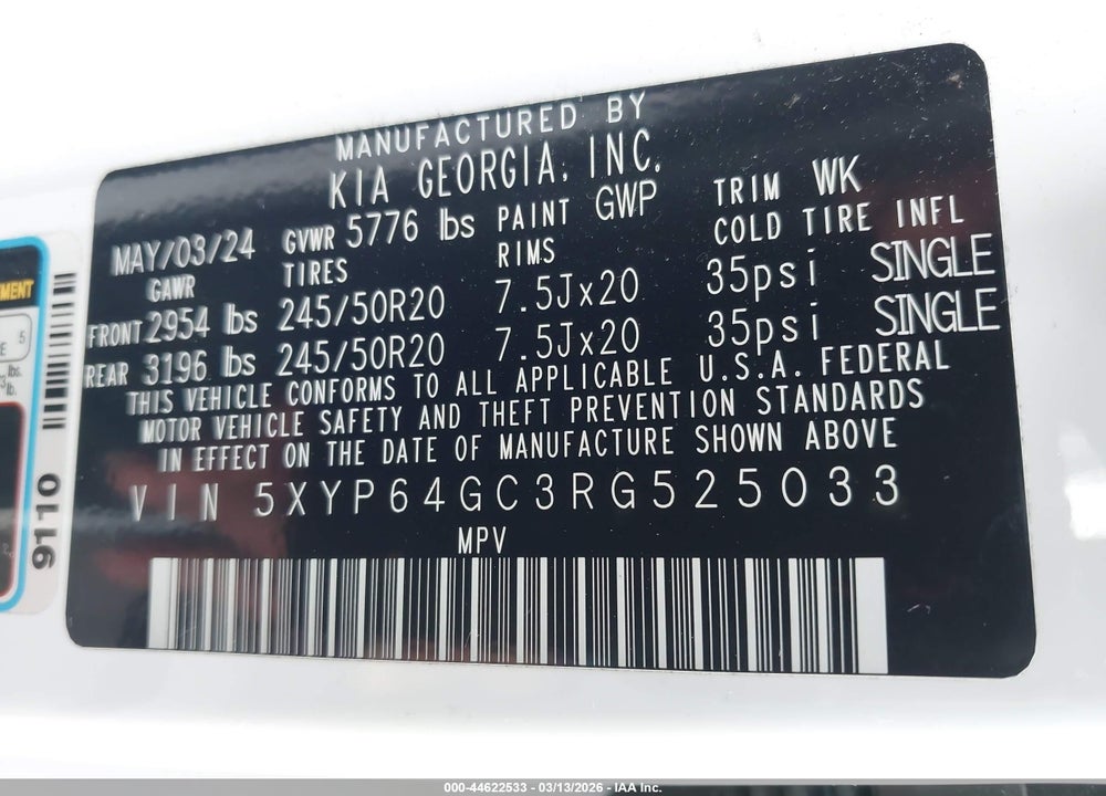 2024 KIA TELLURIDE S VIN: 5XYP64GC3RG525033