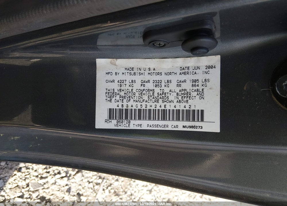 2004 DODGE STRATUS R/T VIN: 4B3AG52H24E141421