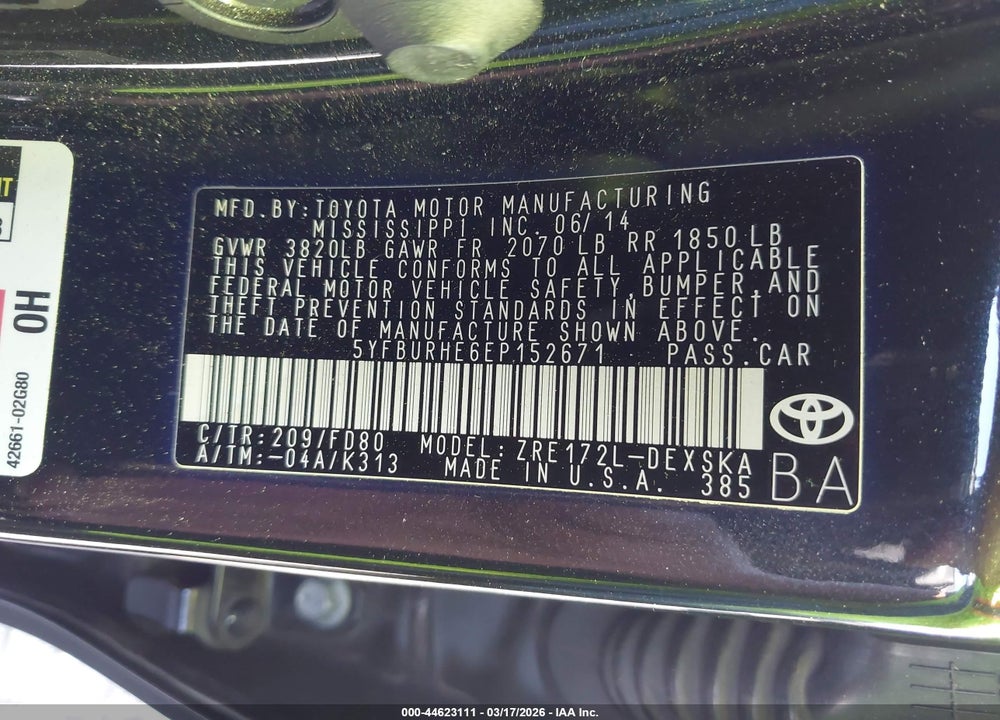 2014 TOYOTA COROLLA S PLUS VIN: 5YFBURHE6EP152671