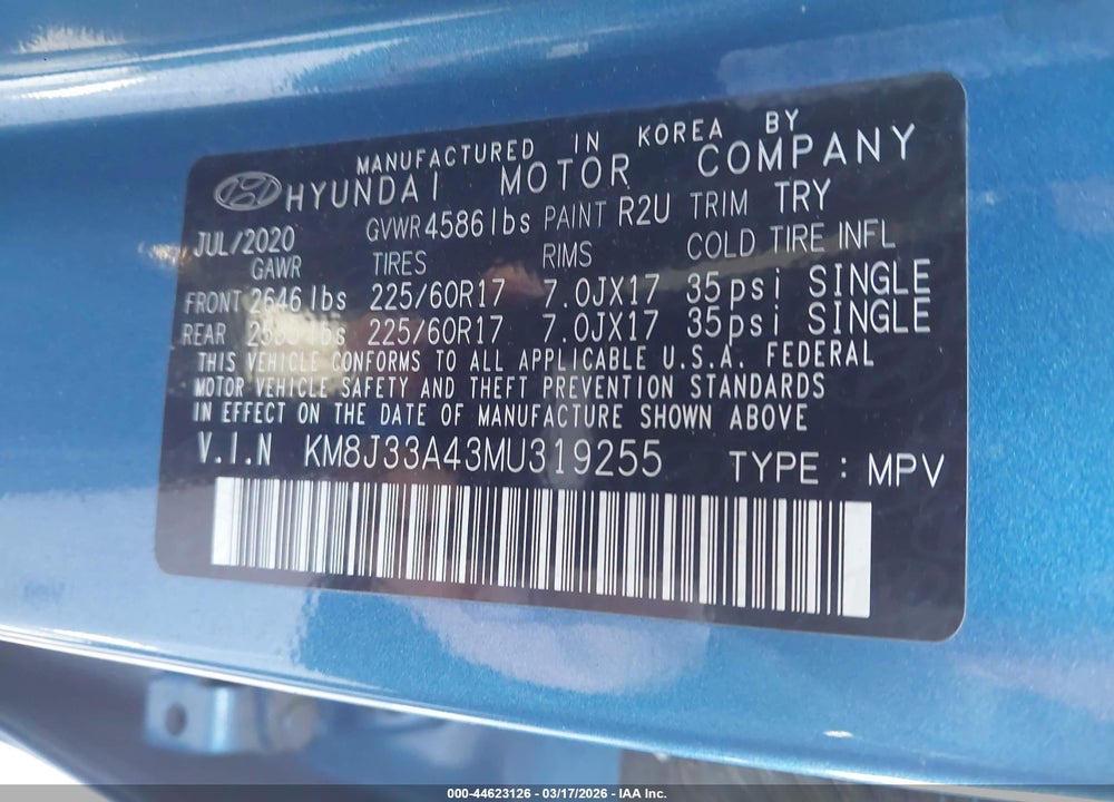 2021 HYUNDAI TUCSON VALUE VIN: KM8J33A43MU319255