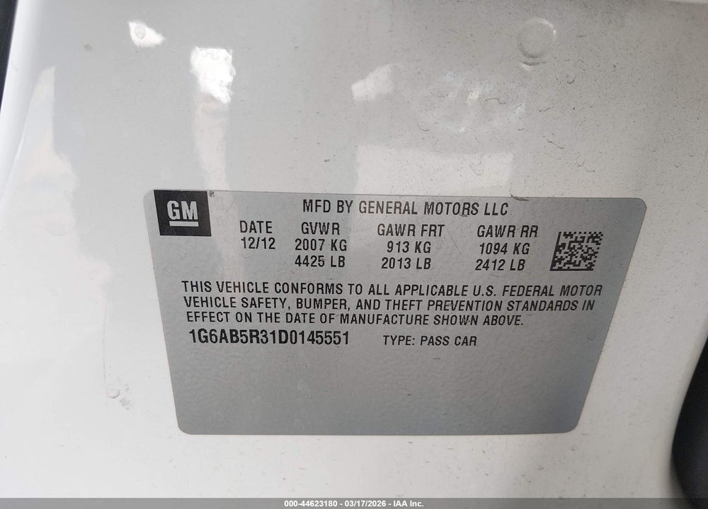 2013 CADILLAC ATS LUXURY VIN: 1G6AB5R31D0145551
