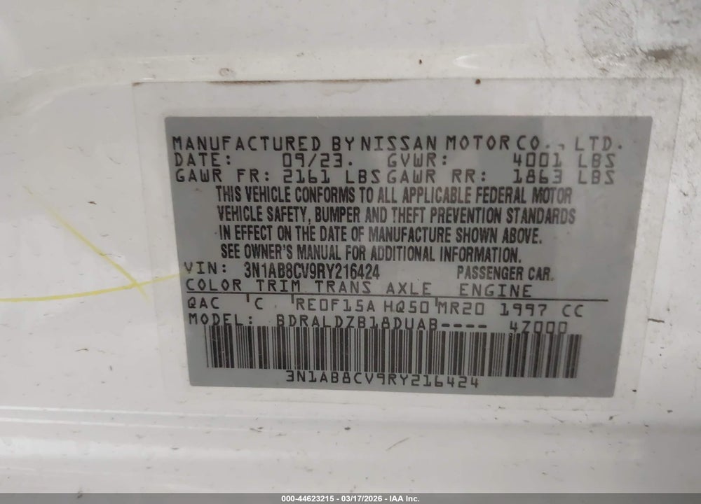 2024 NISSAN SENTRA SV XTRONIC CVT VIN: 3N1AB8CV9RY216424