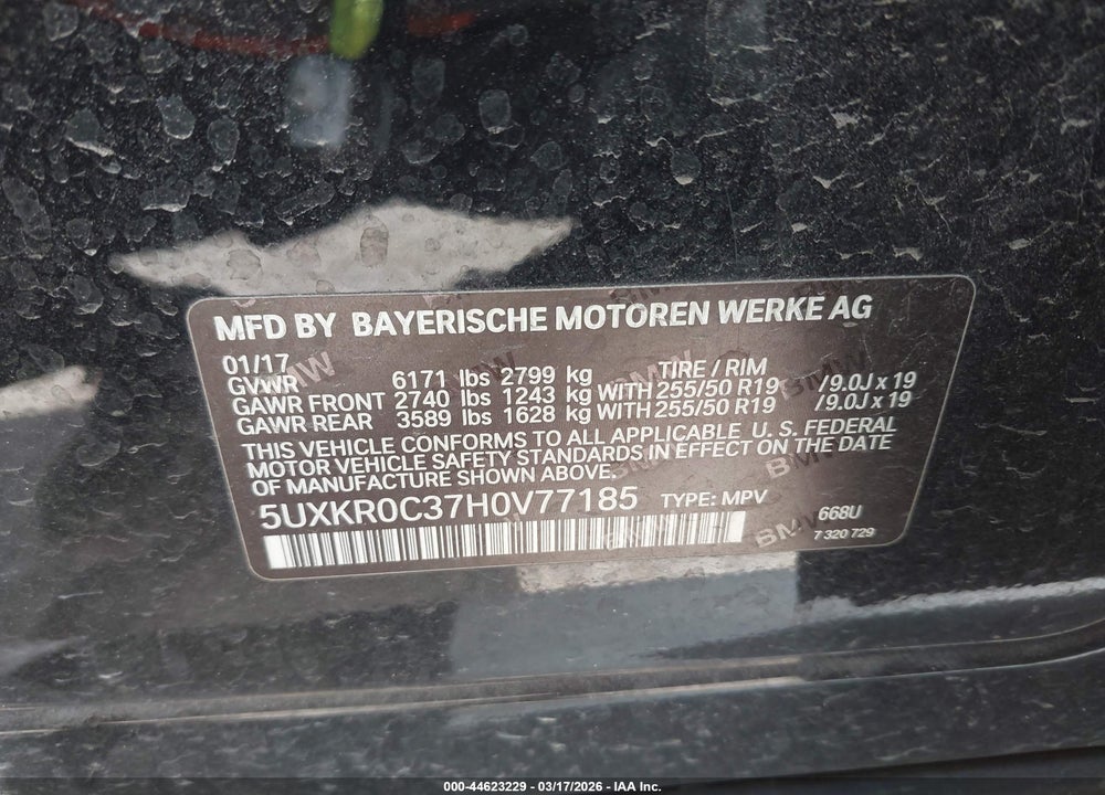 2017 BMW X5 XDRIVE35I VIN: 5UXKR0C37H0V77185