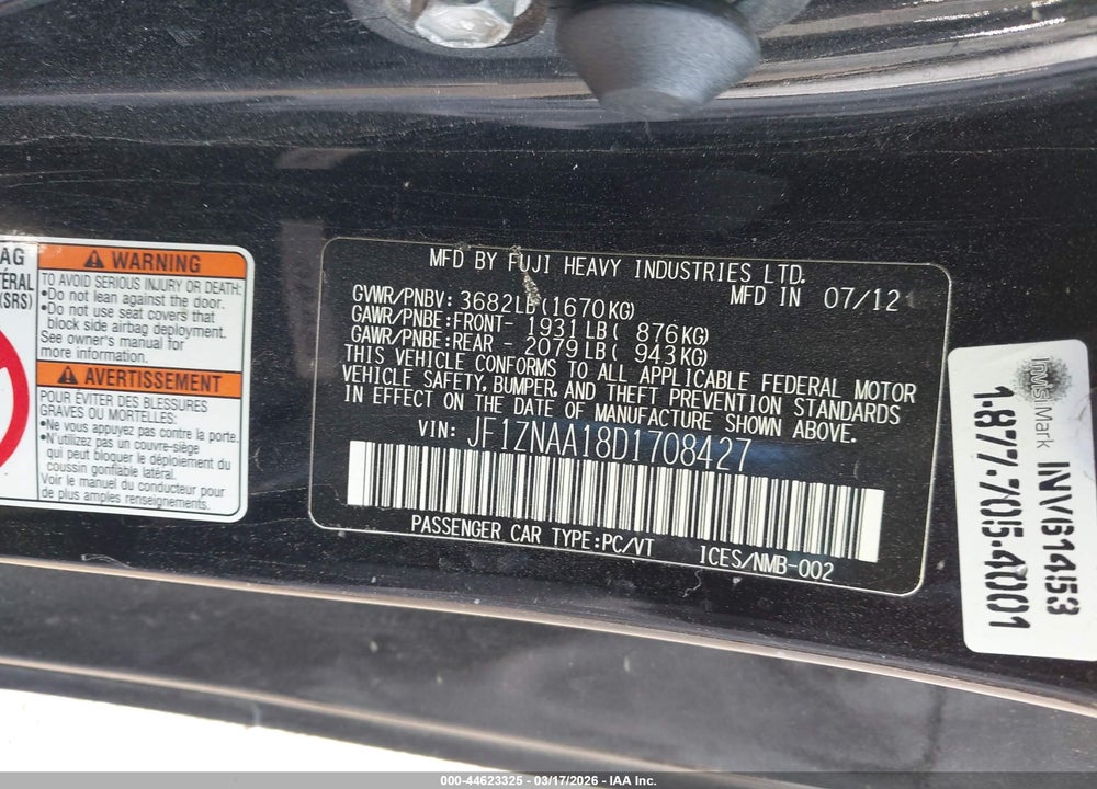 2013 SCION FR-S VIN: JF1ZNAA18D1708427