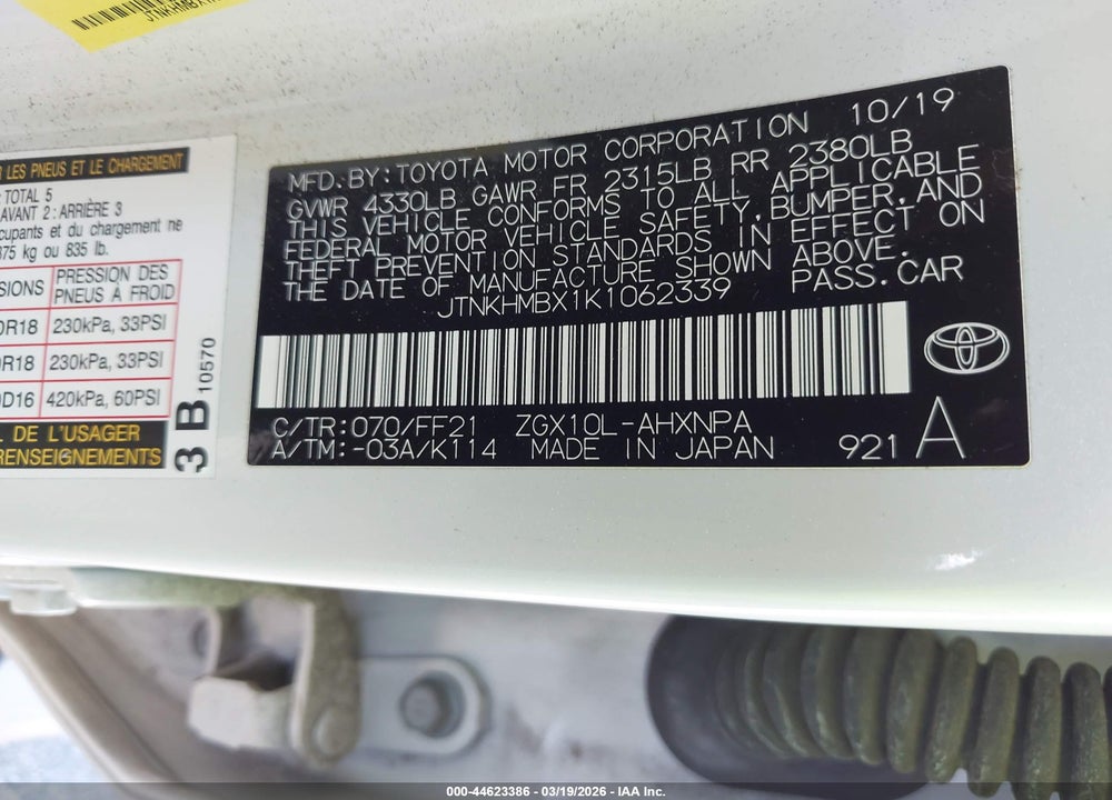 2019 TOYOTA C-HR XLE VIN: JTNKHMBX1K1062339