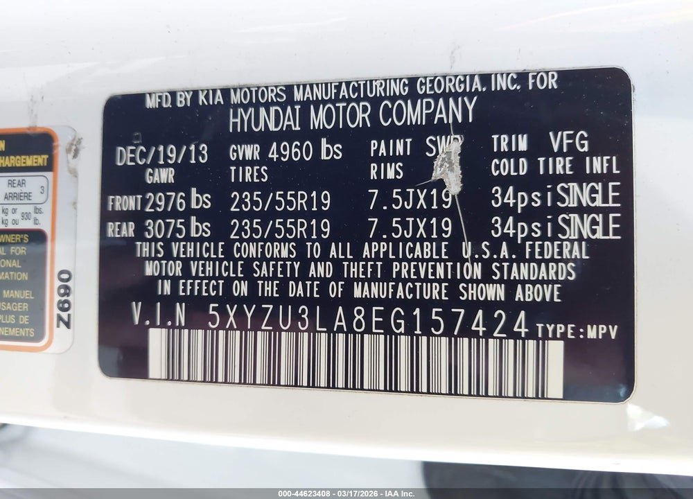 2014 HYUNDAI SANTA FE SPORT 2.0L TURBO VIN: 5XYZU3LA8EG157424